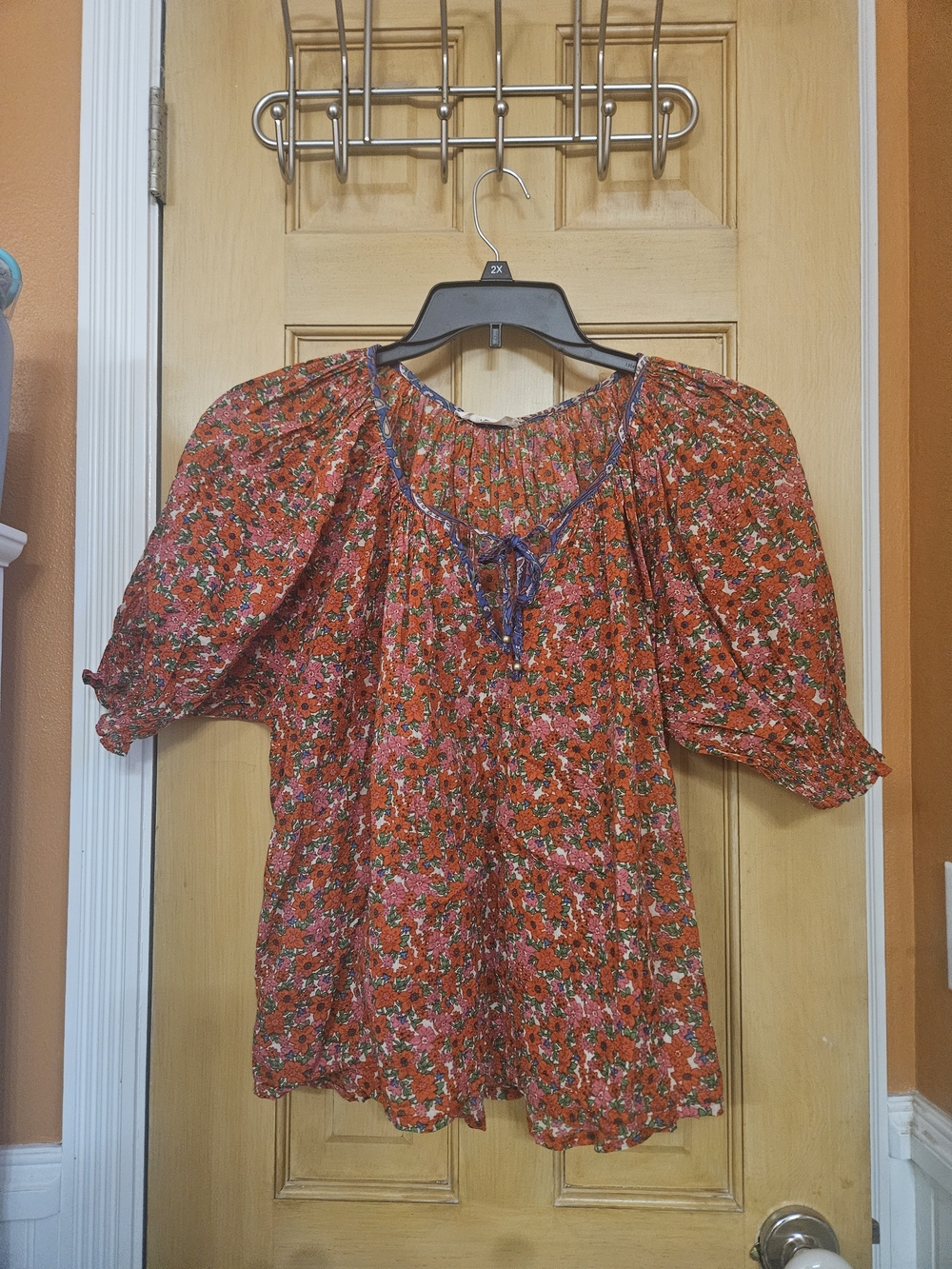 Natural Life Boho Floral Peasant Top - Red Pink